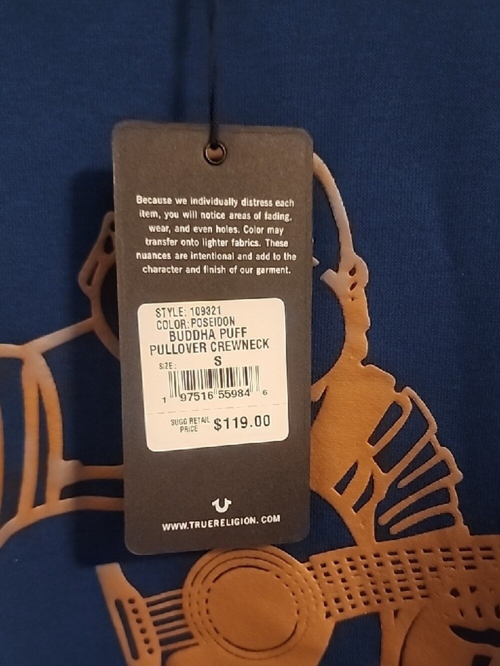 True Religion Blue Crewneck with Gold Guitar Logo - Picture 5 of 5
